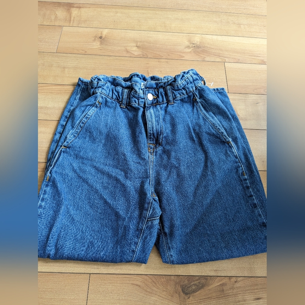 Zara High Waisted Baggy Paper Bag Cropped Ankle Jeans Size US 2